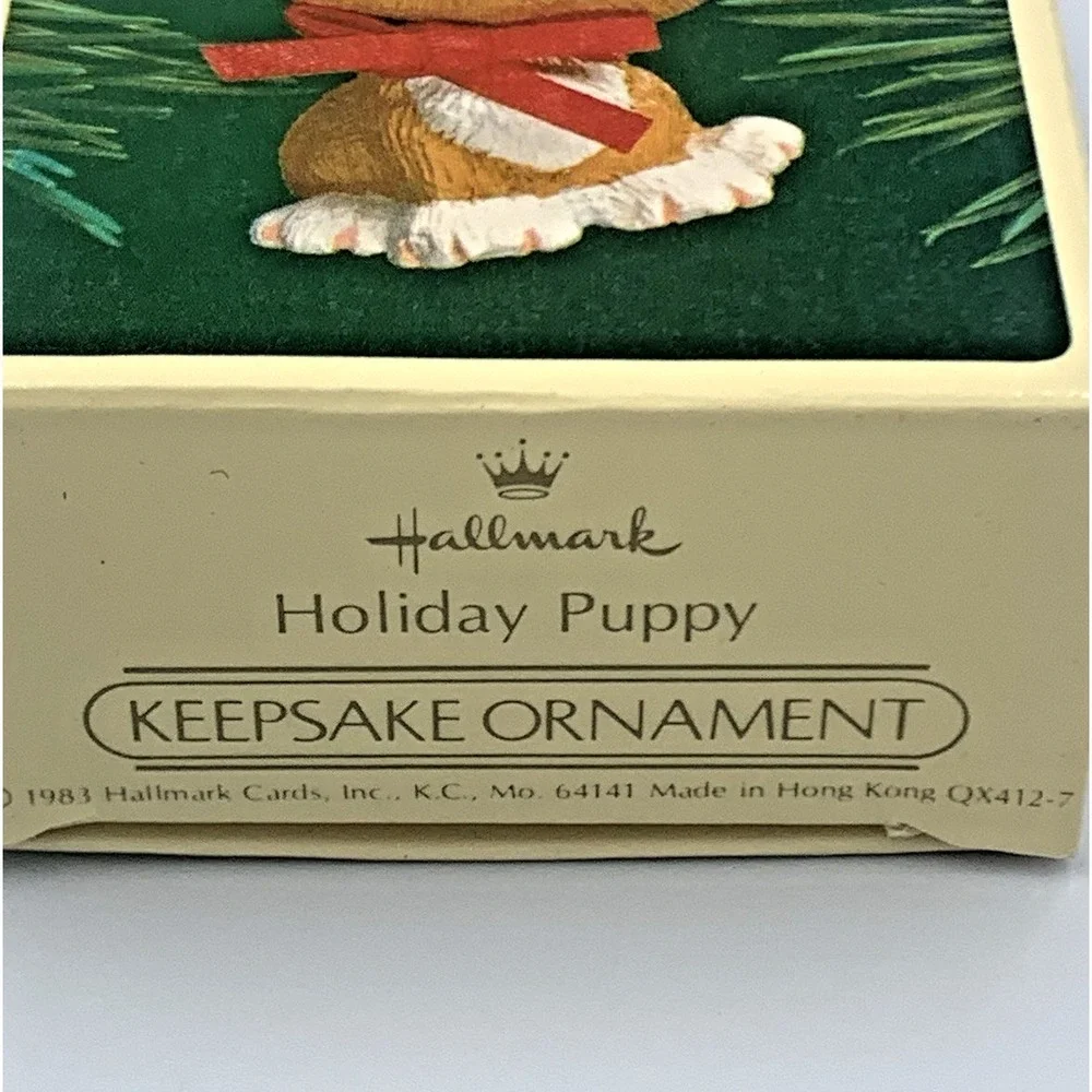 Holiday Puppy Hallmark Keepsake Ornament‎ 1983 Dog Red Ribbon Vintage